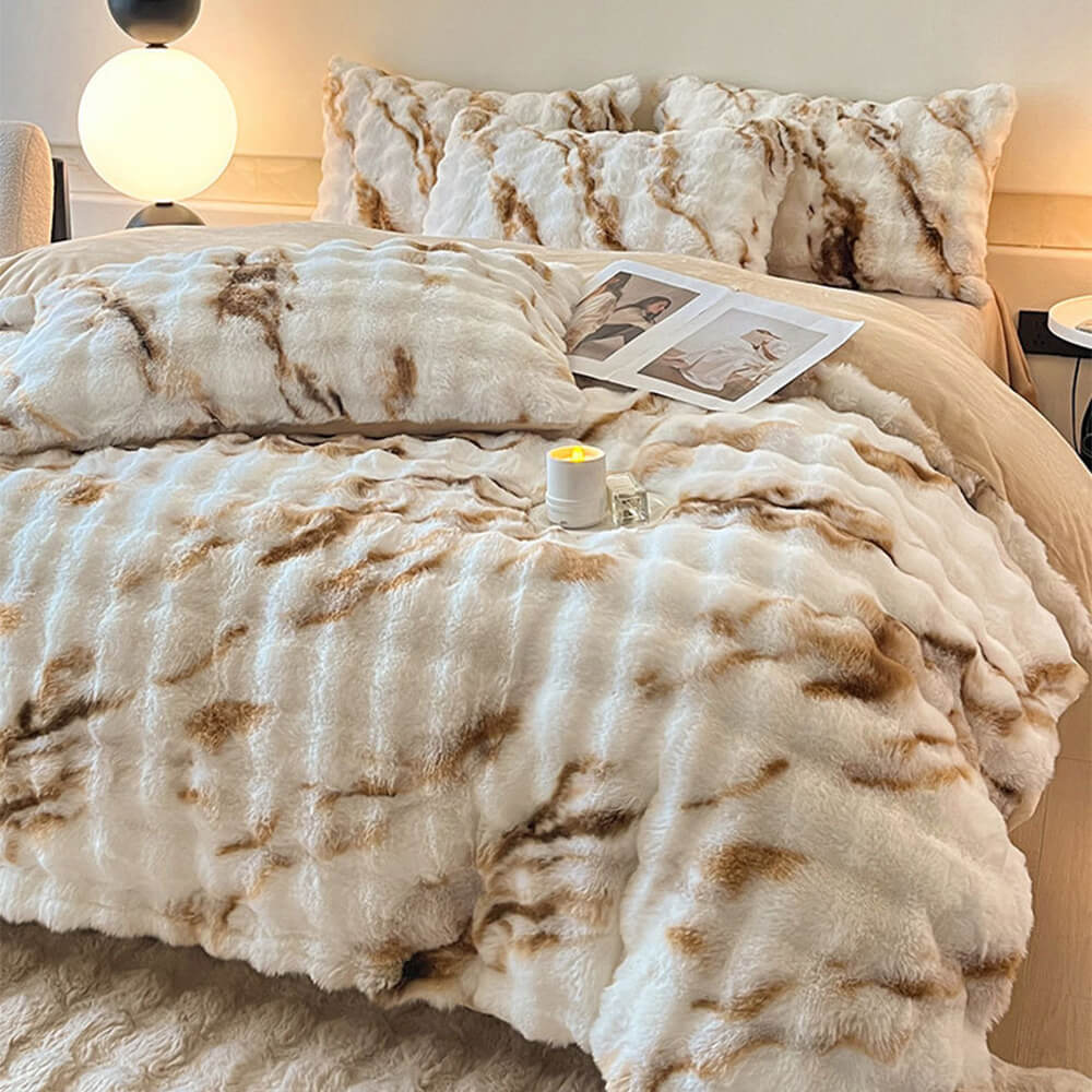 Ensemble de draps en fausse fourrure de lapin gonflé et dégradé
