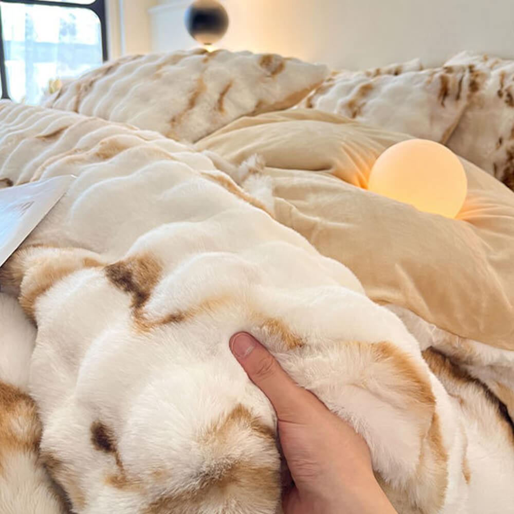 Ensemble de draps en fausse fourrure de lapin gonflé et dégradé