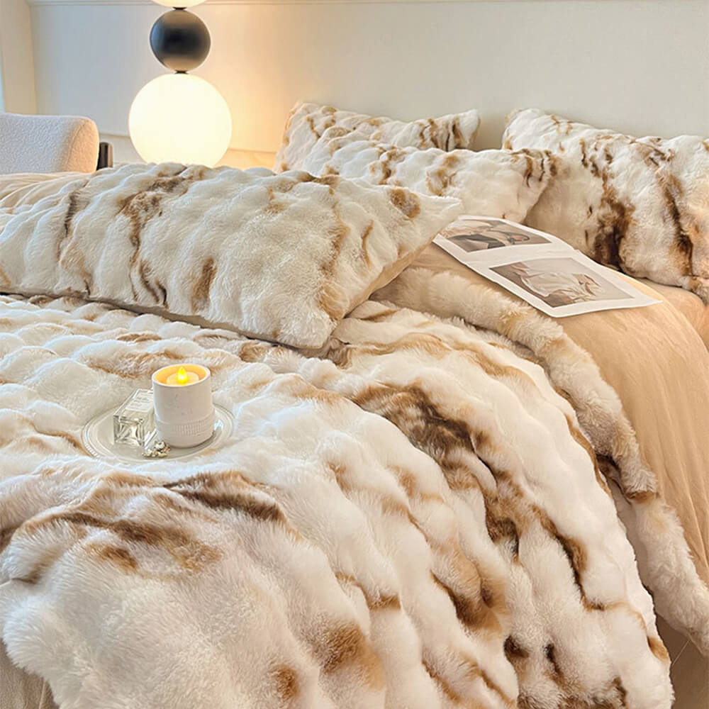 Ensemble de draps en fausse fourrure de lapin gonflé et dégradé