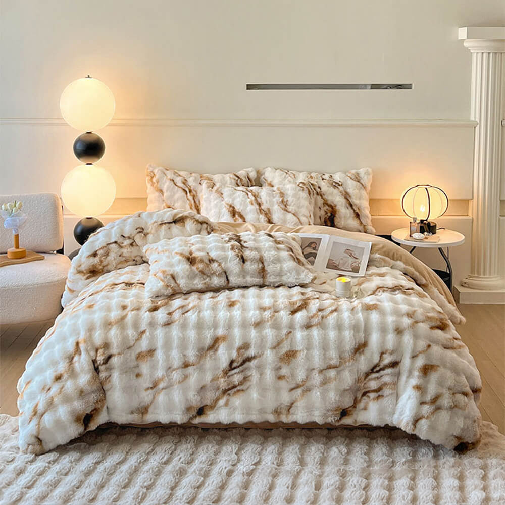 Ensemble de draps en fausse fourrure de lapin gonflé et dégradé