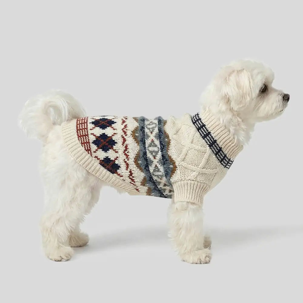 Knitted Fair Isle Diamond Dog Sweater