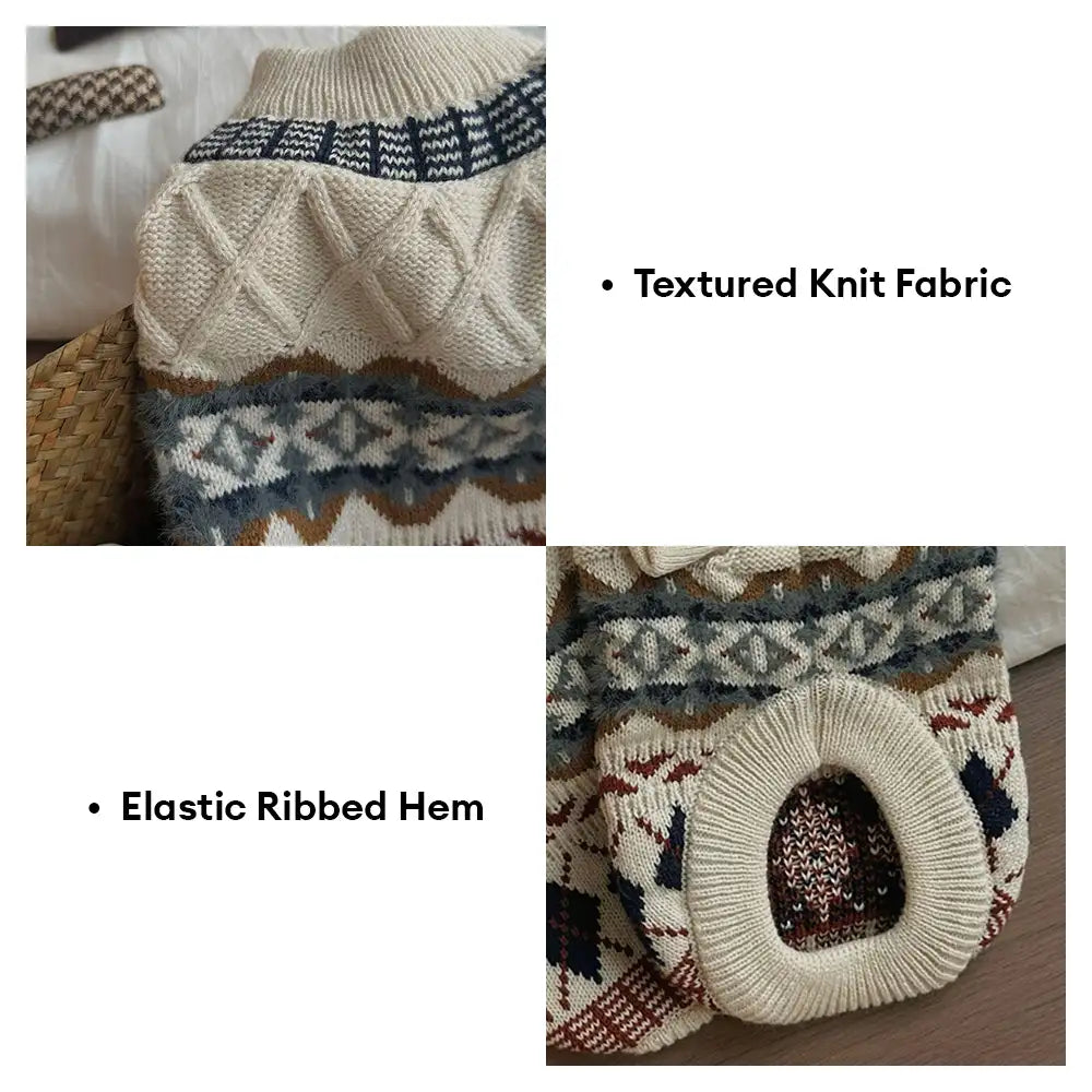 Knitted Fair Isle Diamond Dog Sweater