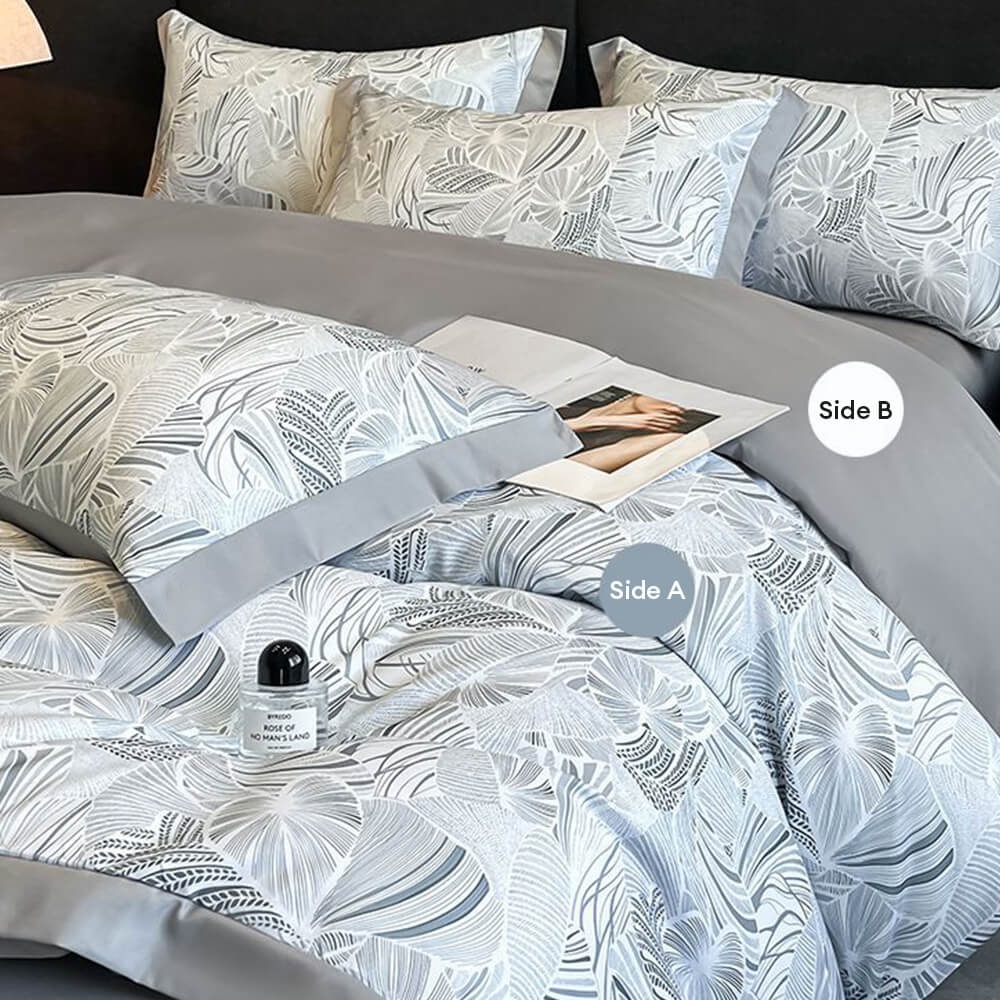 Light-Luxe Botanical Print Cooling Silky Duvet Cover Bed Sheet Set