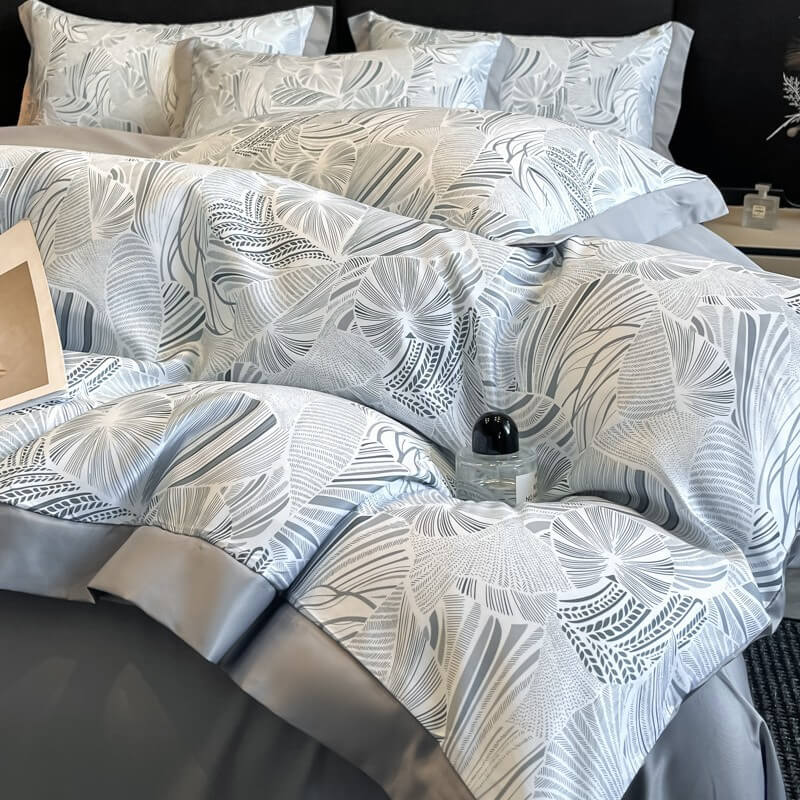 Light-Luxe Botanical Print Cooling Silky Duvet Cover Bed Sheet Set