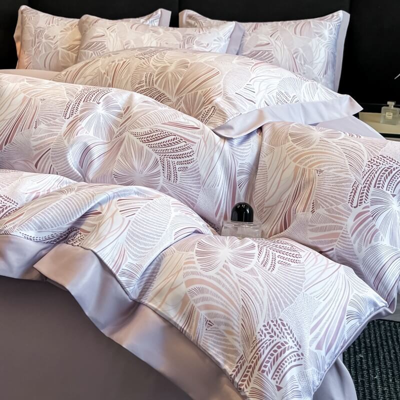 Light-Luxe Botanical Print Cooling Silky Duvet Cover Bed Sheet Set