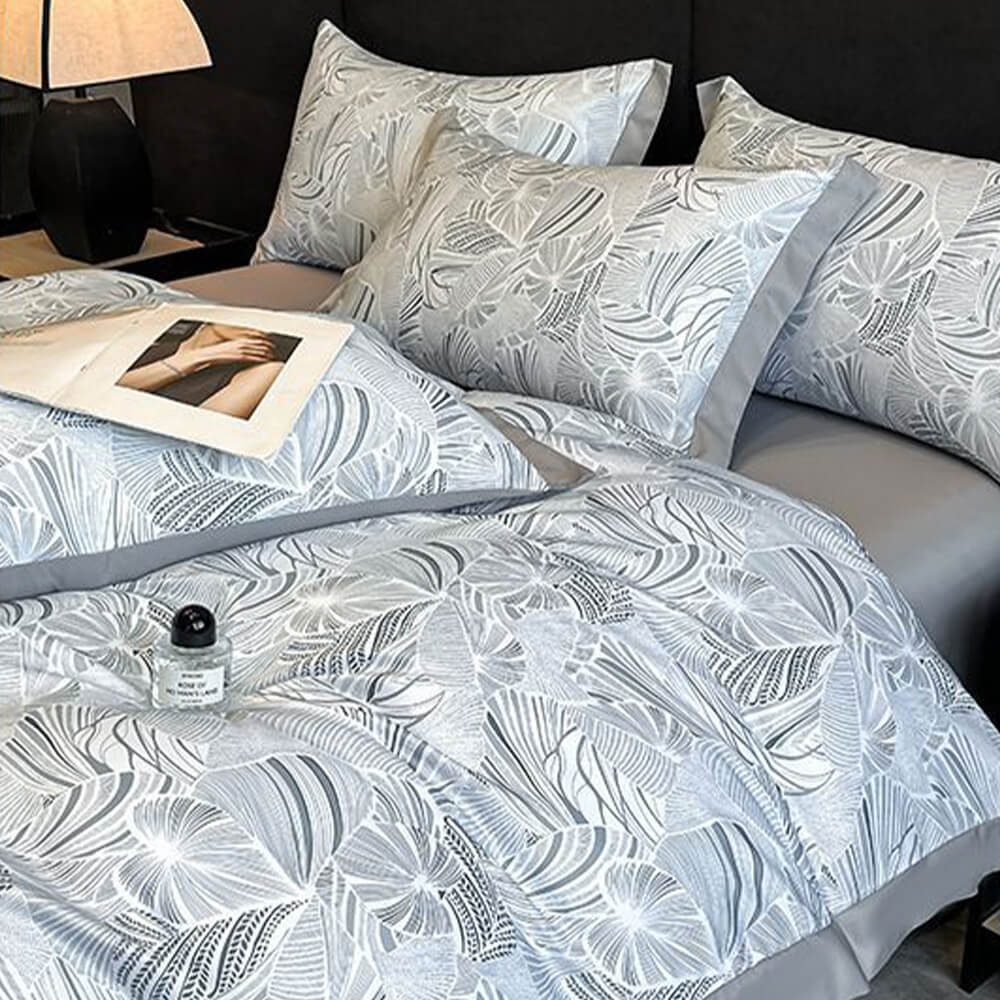 Light-Luxe Botanical Print Cooling Silky Duvet Cover Bed Sheet Set