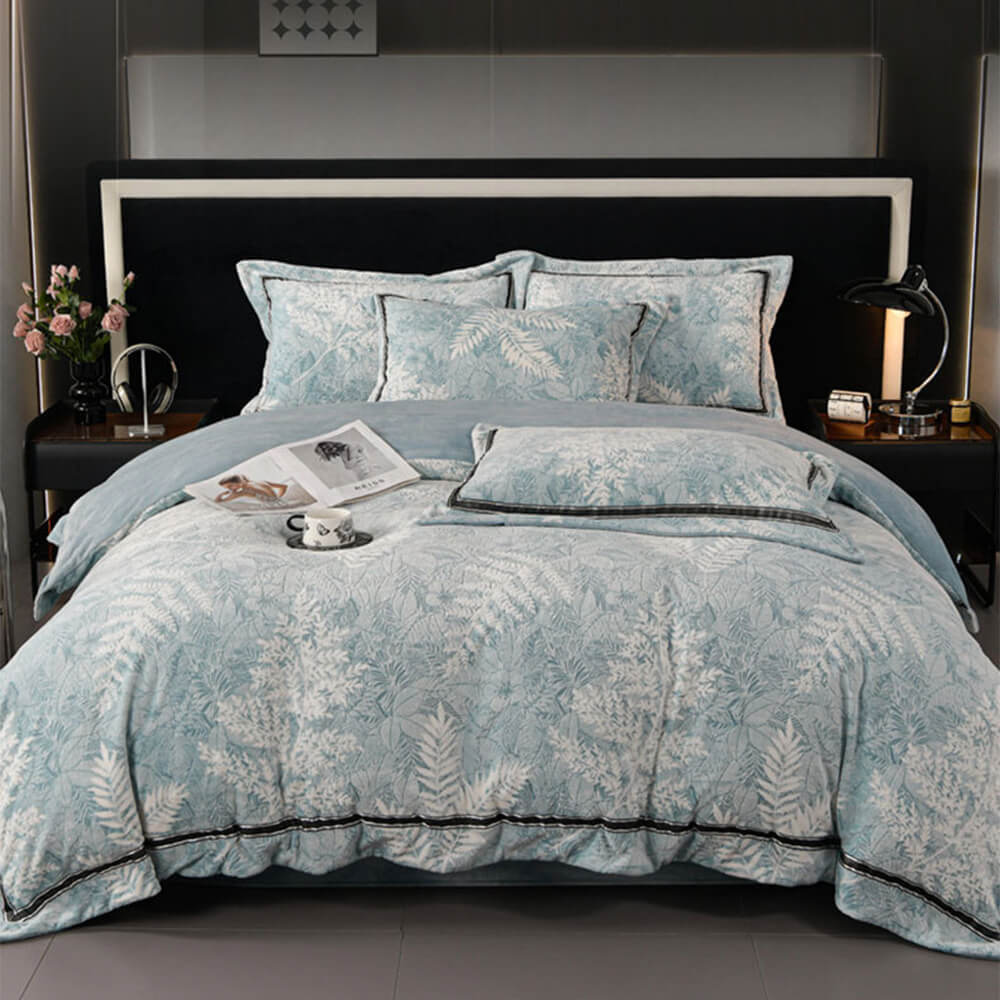 Juego de cama de camarera de terciopelo de terciopelo recortado floral estereoscópico suave y estereoscópico premium