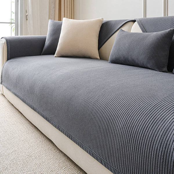 Modern Cream Vertical Stripes Fleece Couch Cover for All Seasons