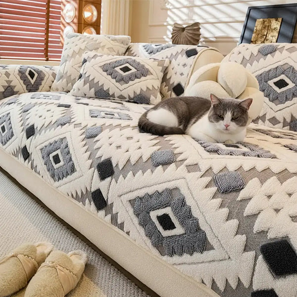 Chenille Art Corrugated Breatable No-Slip Couch Cover Coach