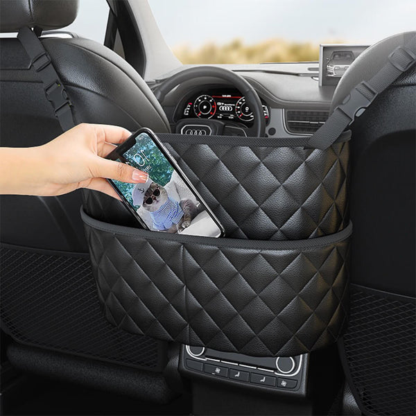 Bolsa de almacenamiento de espacio para el asiento del asiento del automóvil de diamantes acolchados: mantenga sus elementos esenciales a mano