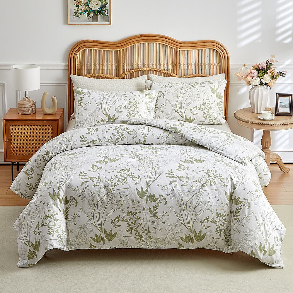 Patrón de hoja simplista Conjunto de edredón transpirable para la piel con fundas para almohadas