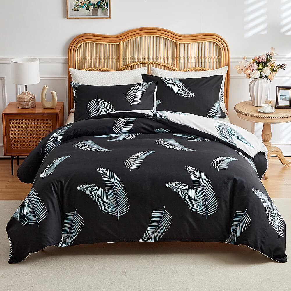 Patrón de hoja simplista Conjunto de edredón transpirable para la piel con fundas para almohadas