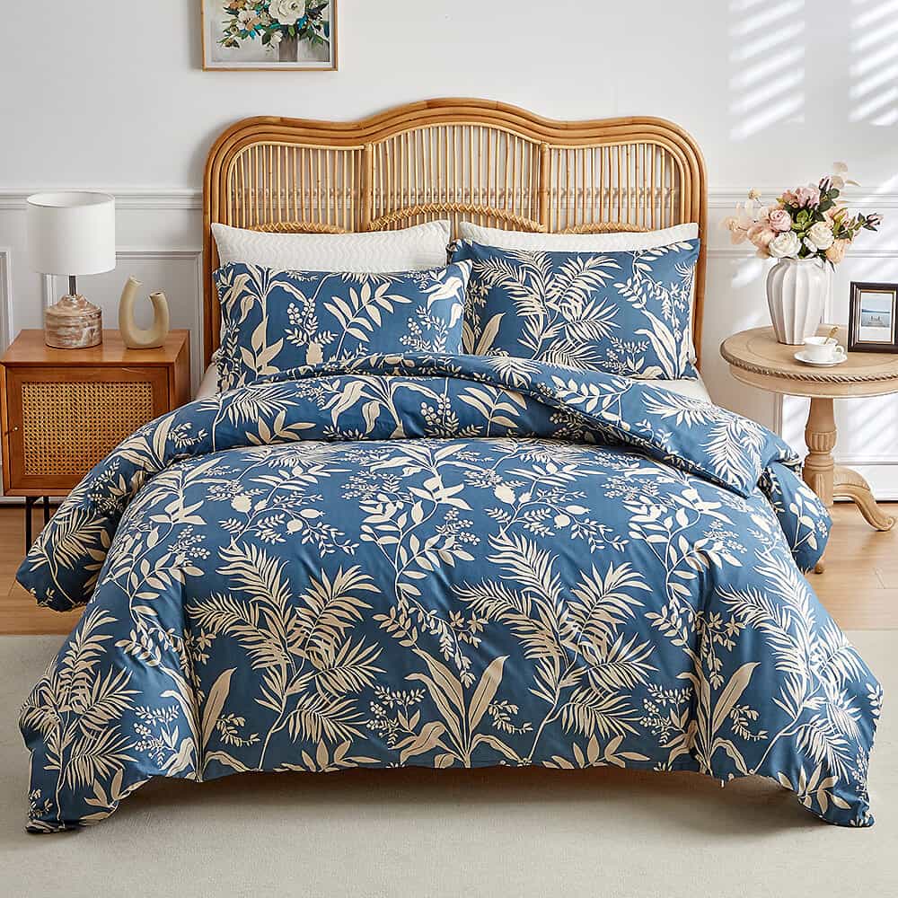 Patrón de hoja simplista Conjunto de edredón transpirable para la piel con fundas para almohadas