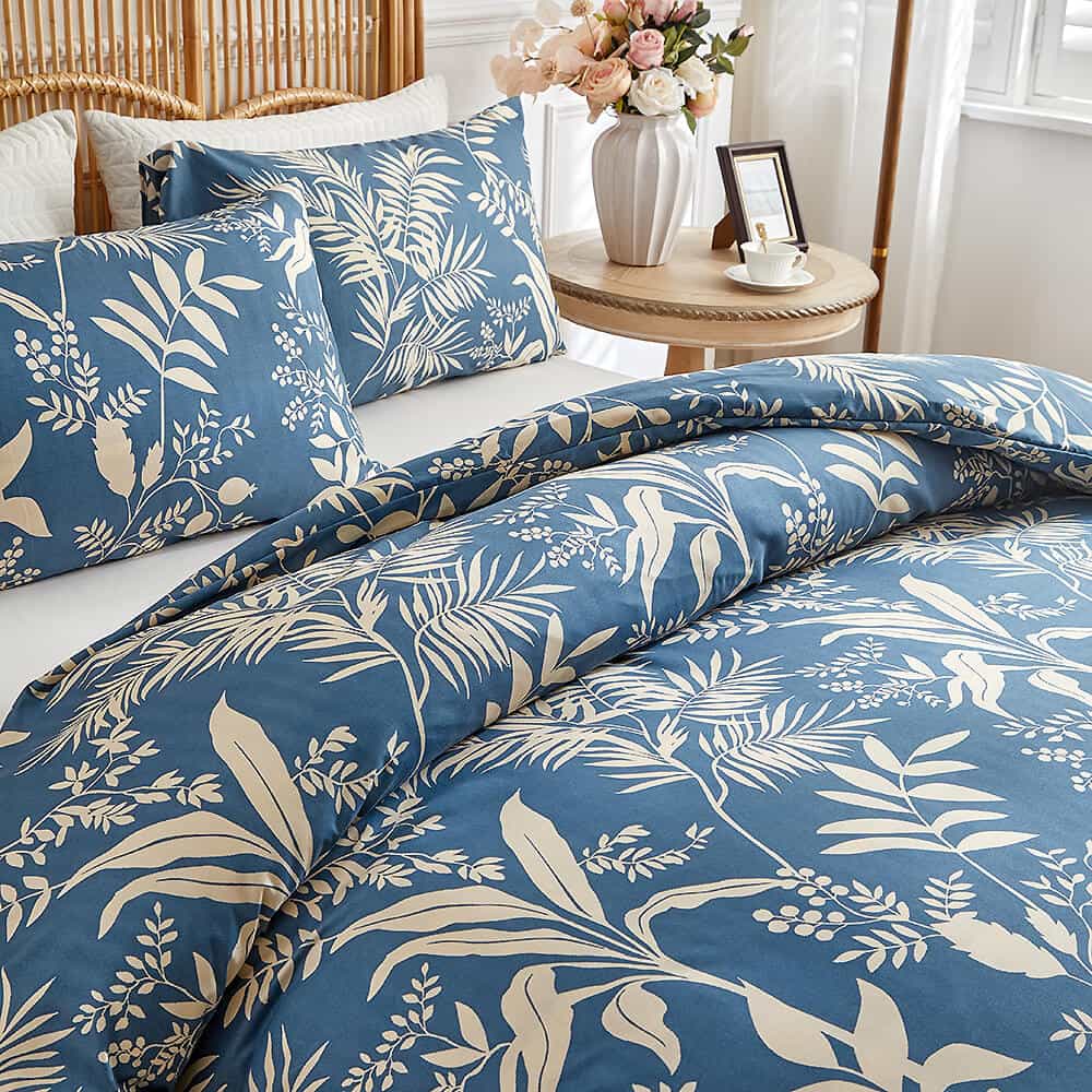 Patrón de hoja simplista Conjunto de edredón transpirable para la piel con fundas para almohadas