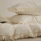 Solid Color Cotton Crinkled Gauze Duvet Cover Bed Sheet Set with Fringe Edges