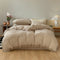 Solid Color Cotton Crinkled Gauze Duvet Cover Bed Sheet Set with Fringe Edges