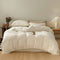 Solid Color Cotton Crinkled Gauze Duvet Cover Bed Sheet Set with Fringe Edges