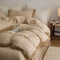 Solid Color Cotton Crinkled Gauze Duvet Cover Bed Sheet Set with Fringe Edges
