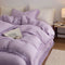 Solid Color Cotton Crinkled Gauze Duvet Cover Bed Sheet Set with Fringe Edges
