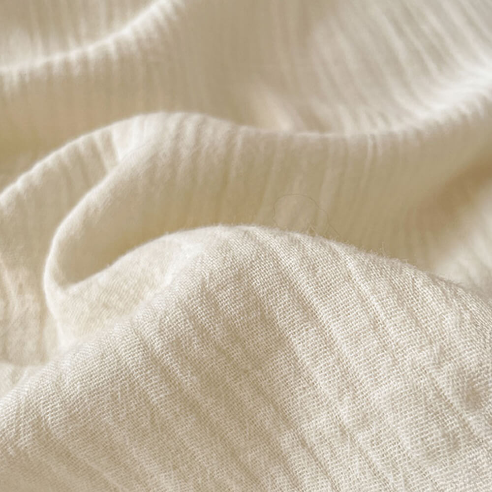 Solid Color Cotton Crinkled Gauze Duvet Cover Bed Sheet Set with Fringe Edges