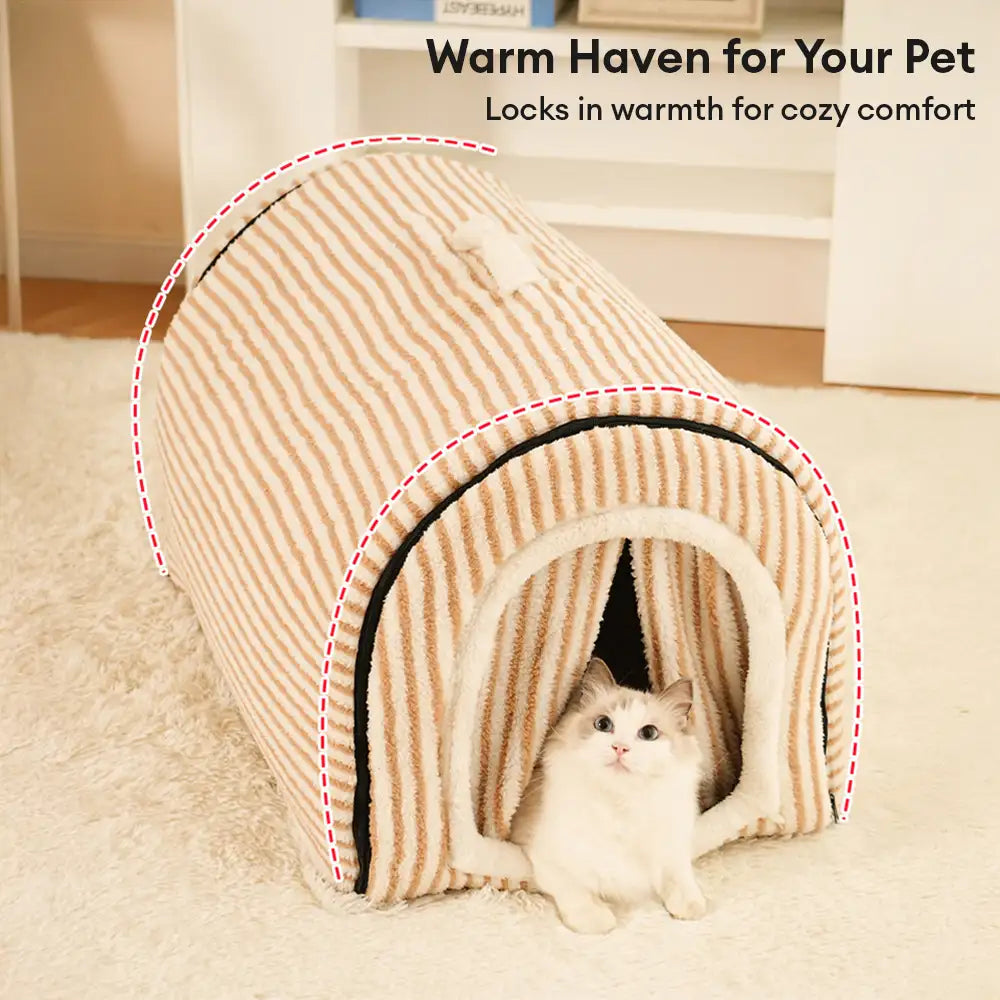 Striped Cave-Style Warm Deep Sleeping Snug Cat Cave Dog House