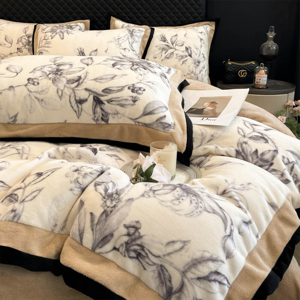 Ensemble de draps à motif de feuilles en velours de lait ultra doux qui ne perd pas ses poils