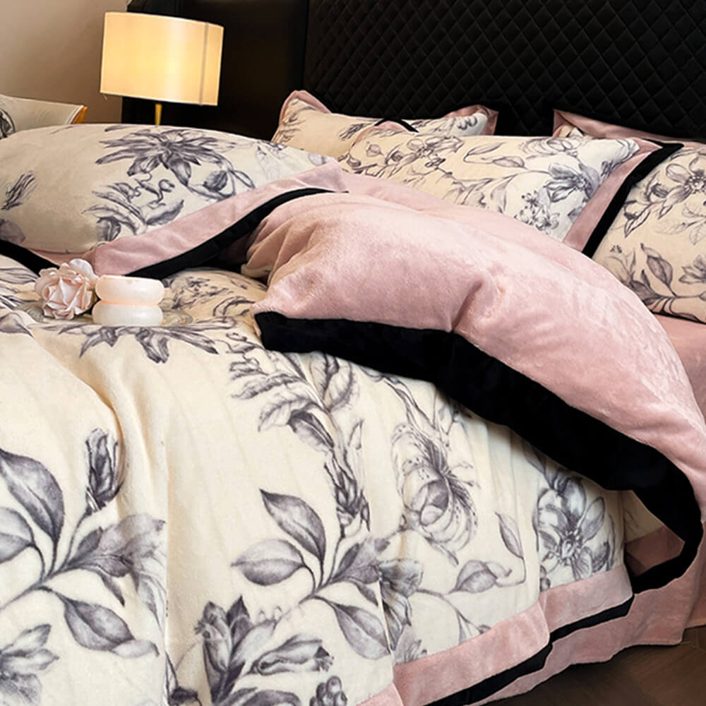 Ensemble de draps à motif de feuilles en velours de lait ultra doux qui ne perd pas ses poils
