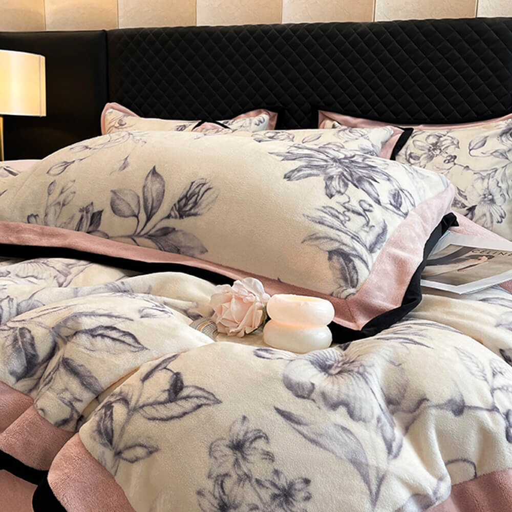 Ensemble de draps à motif de feuilles en velours de lait ultra doux qui ne perd pas ses poils