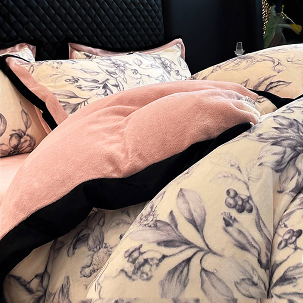Ensemble de draps à motif de feuilles en velours de lait ultra doux qui ne perd pas ses poils