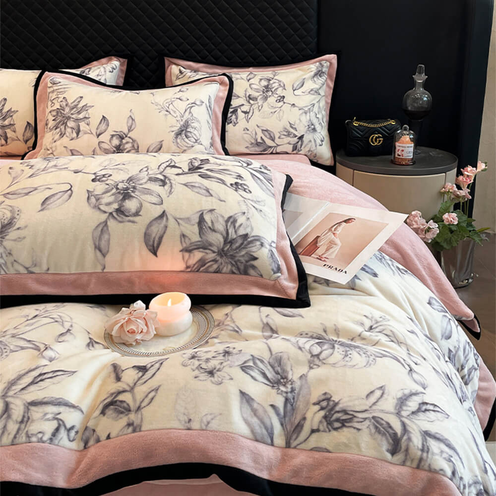 Ensemble de draps à motif de feuilles en velours de lait ultra doux qui ne perd pas ses poils