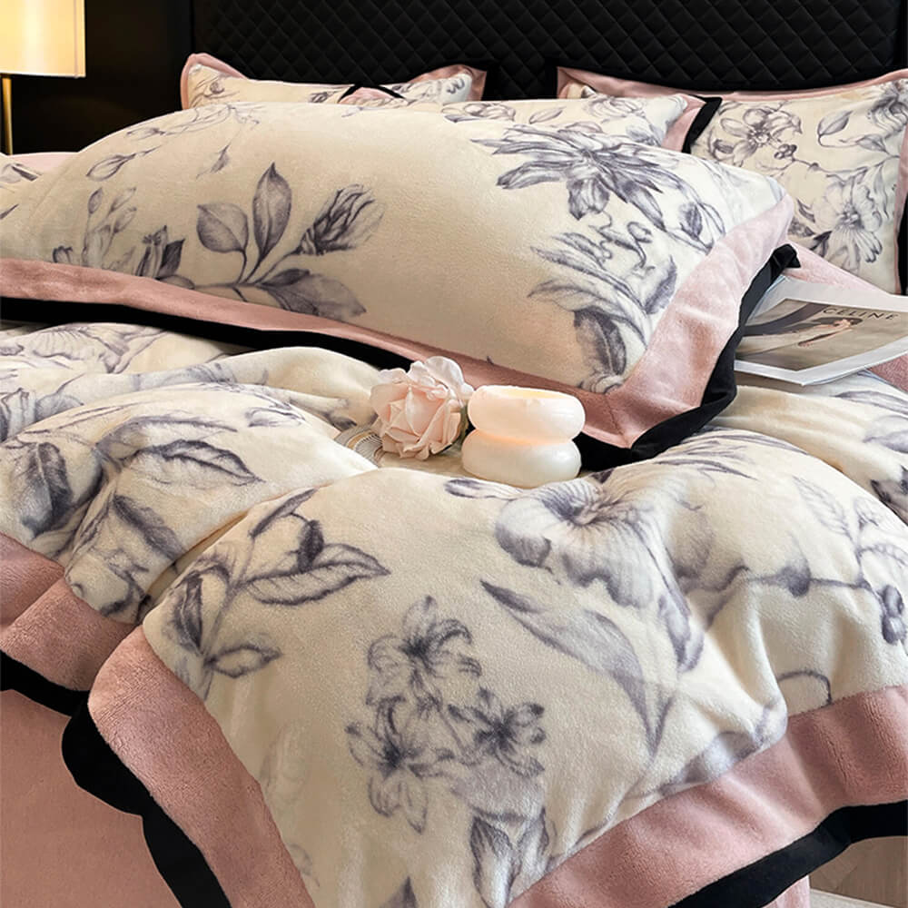 Ensemble de draps à motif de feuilles en velours de lait ultra doux qui ne perd pas ses poils