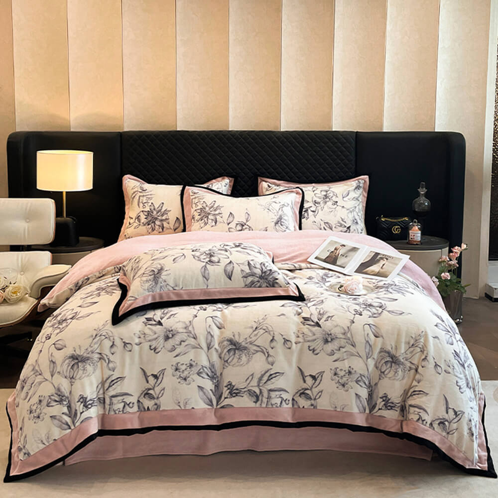 Ensemble de draps à motif de feuilles en velours de lait ultra doux qui ne perd pas ses poils
