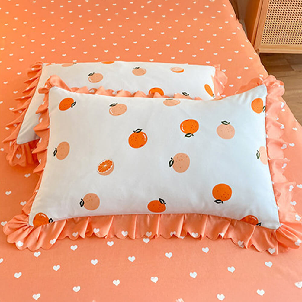 Juego de sábanas de estampado floral vibrante de primavera con falda de cama con volantes