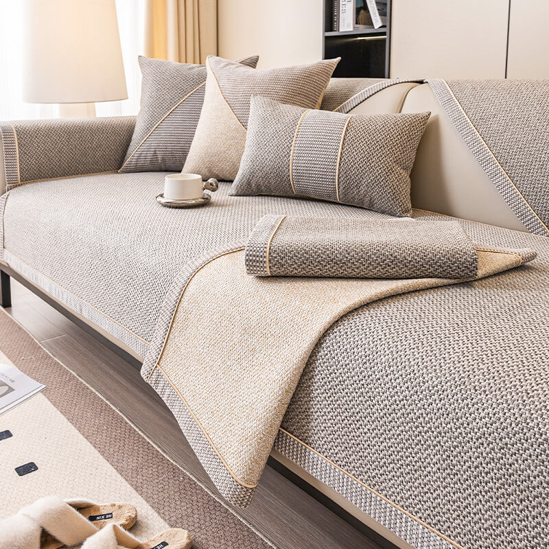 Breathable Woven Cotton Linen Non-Slip Couch Cover
