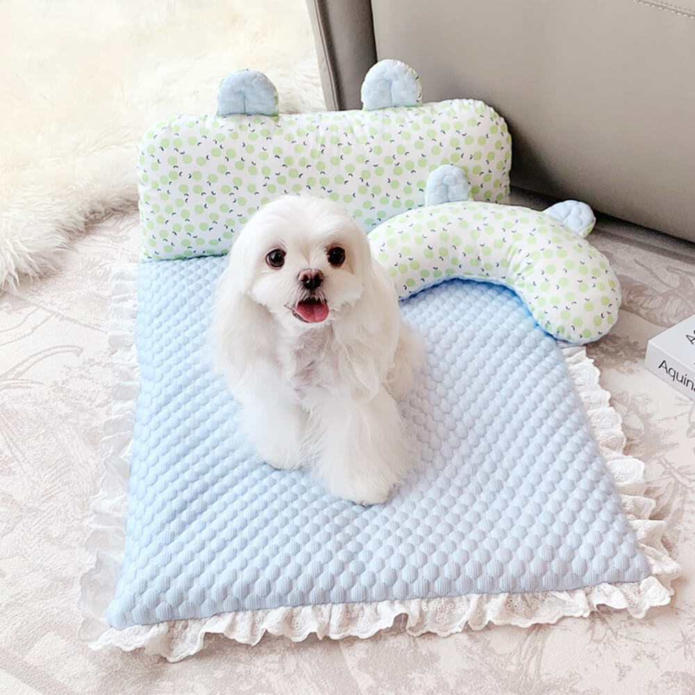 Floral Ice Silk Dog & Cat Cooling Mat Neck Support with Pillow