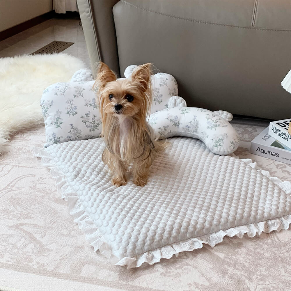 Floral Ice Silk Dog & Cat Cooling Mat Neck Support with Pillow