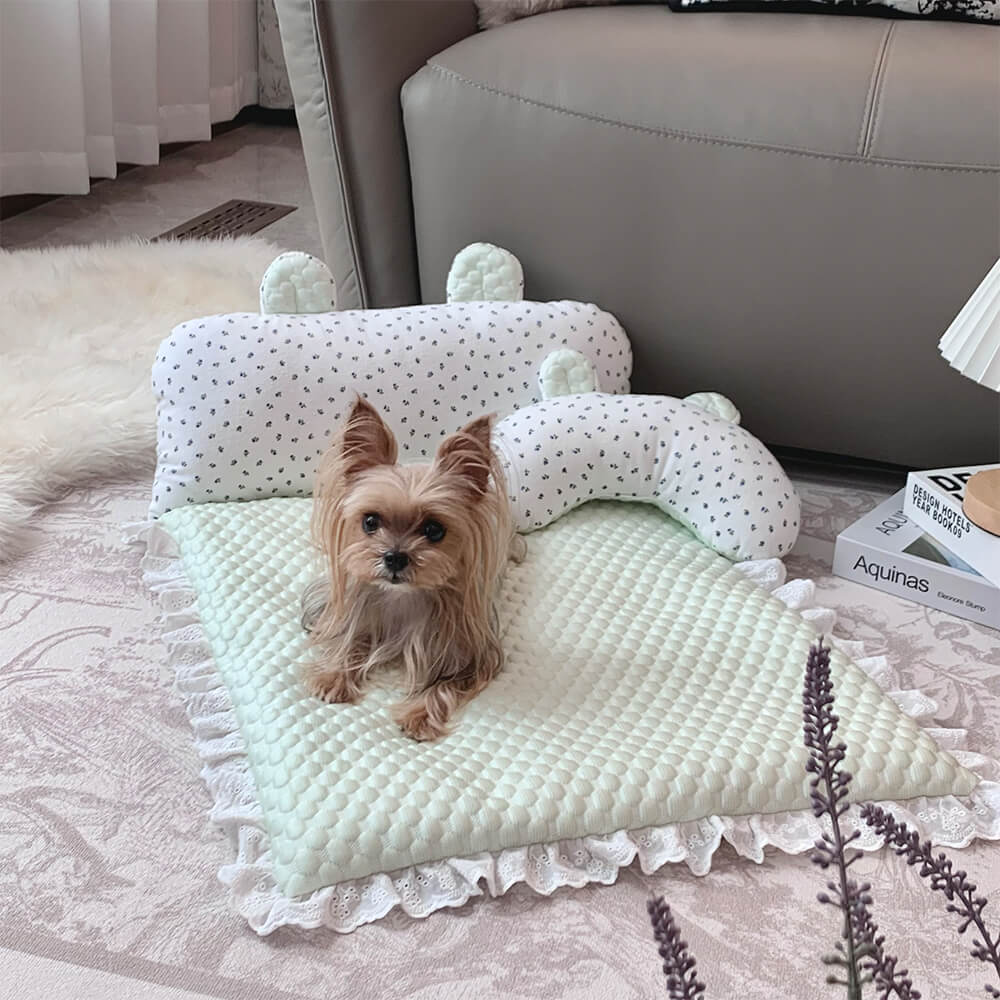 Floral Ice Silk Dog & Cat Cooling Mat Neck Support with Pillow