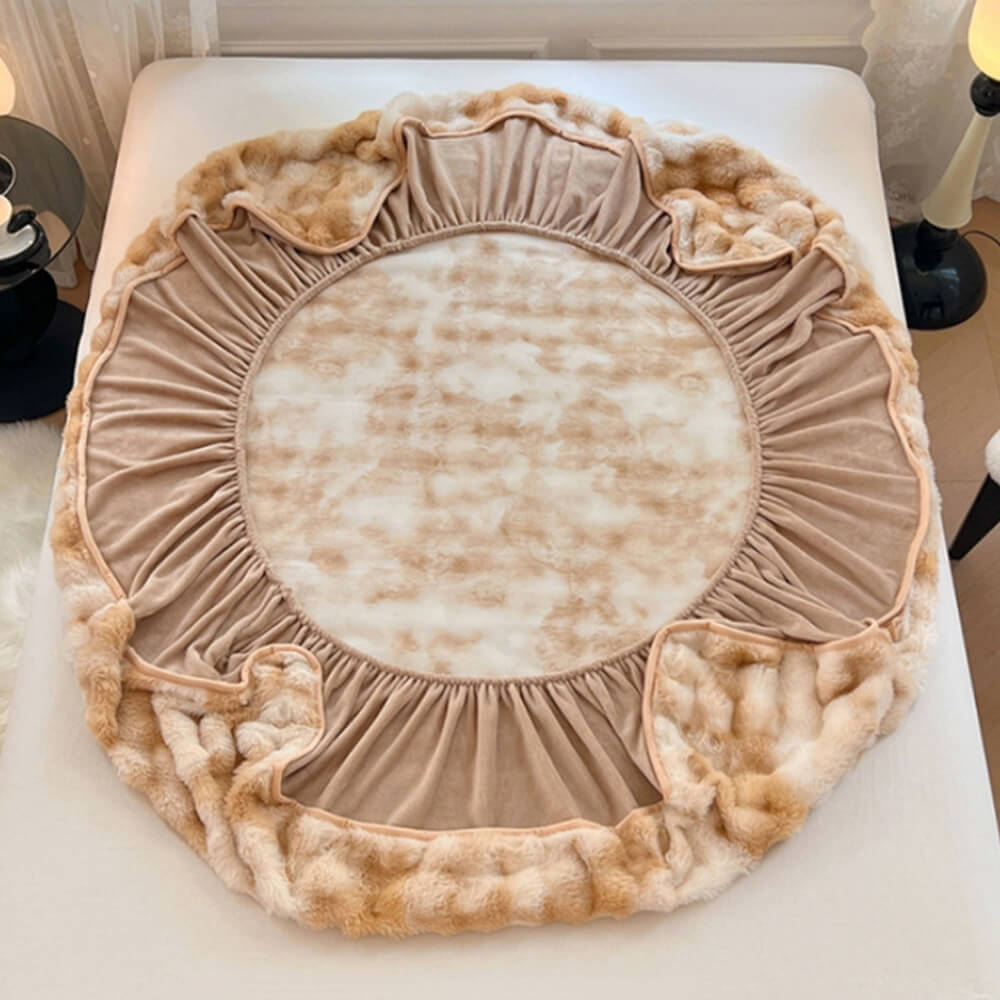 Gradiente de crema de crema Faux Faux Rabbit Fur Cubierta de colchón de lámina CALIENTE