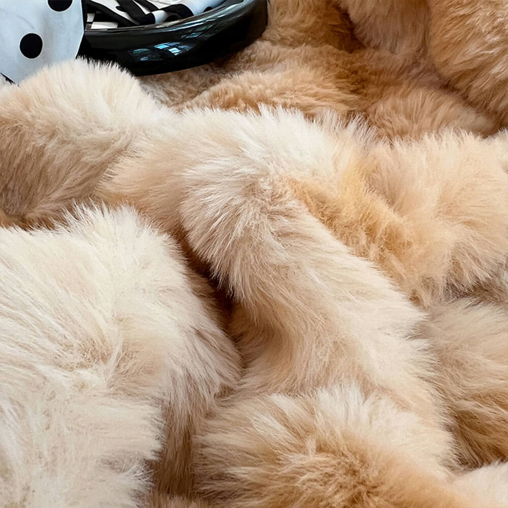 Gradiente de crema de crema Faux Faux Rabbit Fur Cubierta de colchón de lámina CALIENTE
