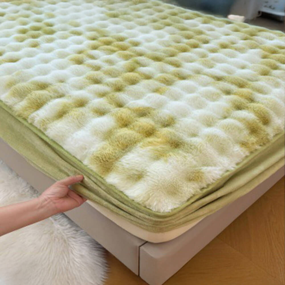 Gradiente de crema de crema Faux Faux Rabbit Fur Cubierta de colchón de lámina CALIENTE