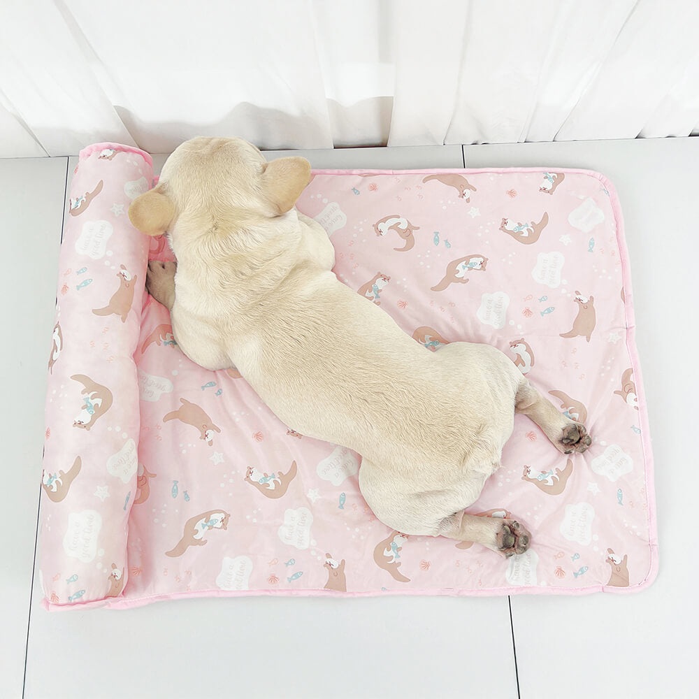 Ocean Series Ice Silk Breathable Cooling Dog Mat with Pillow