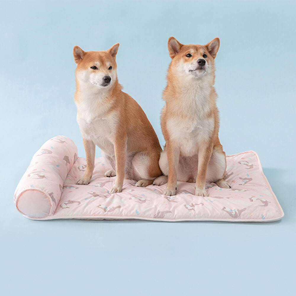 Ocean Series Ice Silk Breathable Cooling Dog Mat with Pillow