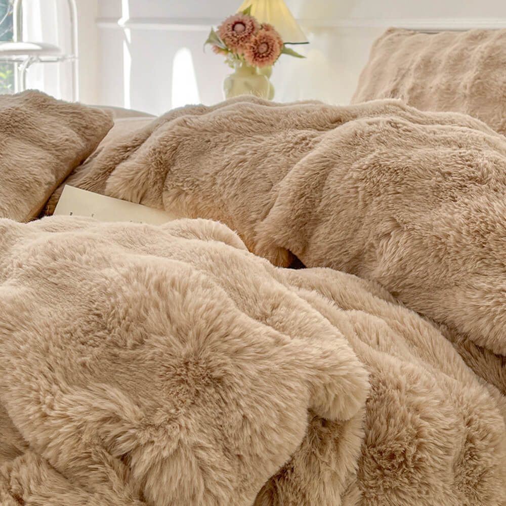 Puffy Comfort Bettlaken-Set aus verdicktem Kaninchenfellimitat