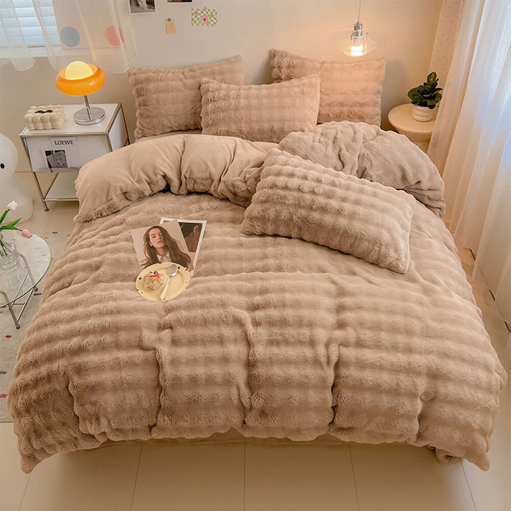 Puffy Comfort Bettlaken-Set aus verdicktem Kaninchenfellimitat