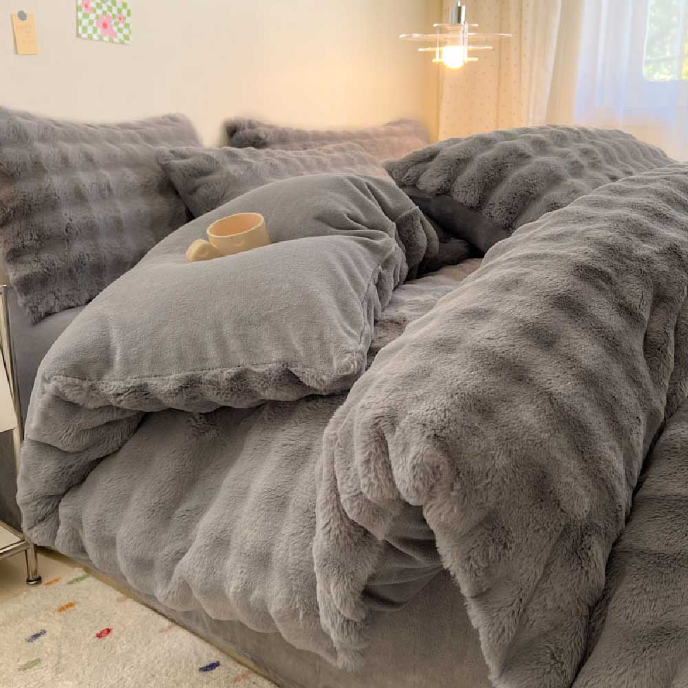 Puffy Comfort Bettlaken-Set aus verdicktem Kaninchenfellimitat