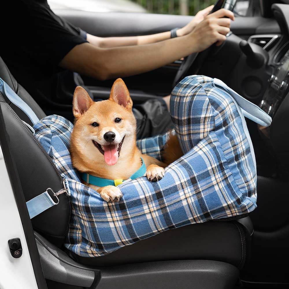 Cama de assento de carro para cachorro de segurança de viagem xadrez vintage