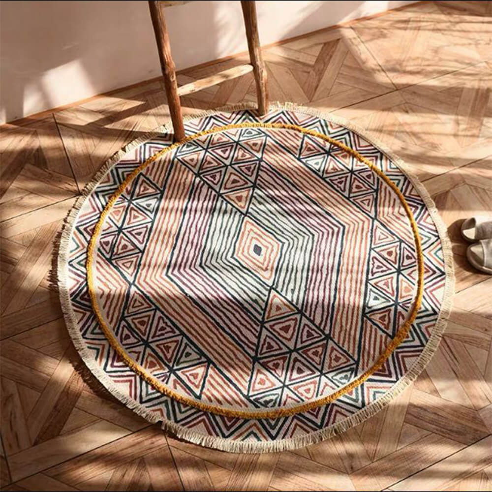 Alfombra redonda vintage de lino de algodón tejido a mano