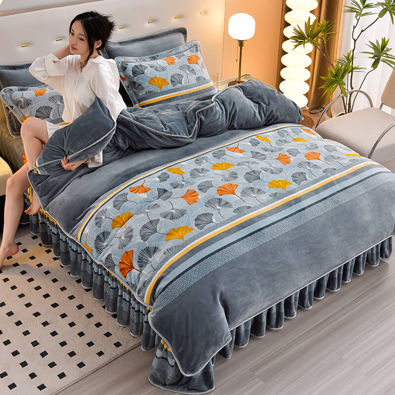 Juego de cama con falda de cama con falda de la cama con falda
