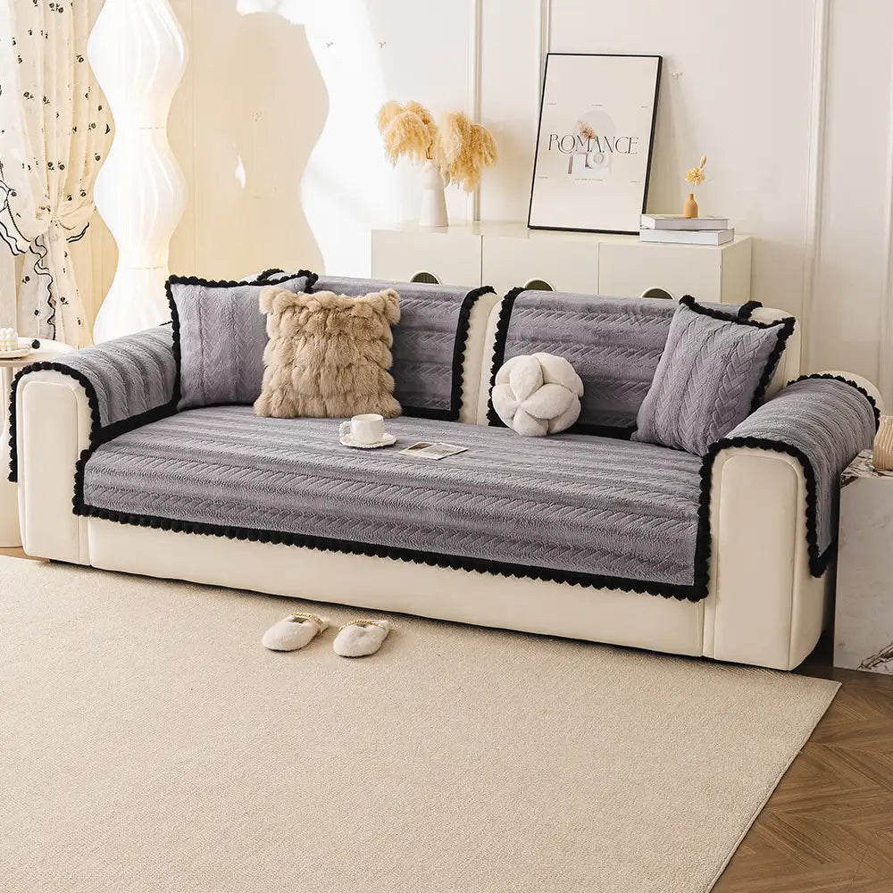 Lazy Chic Plush Winter Sofa Protector Skin-Friendly Couch Cover