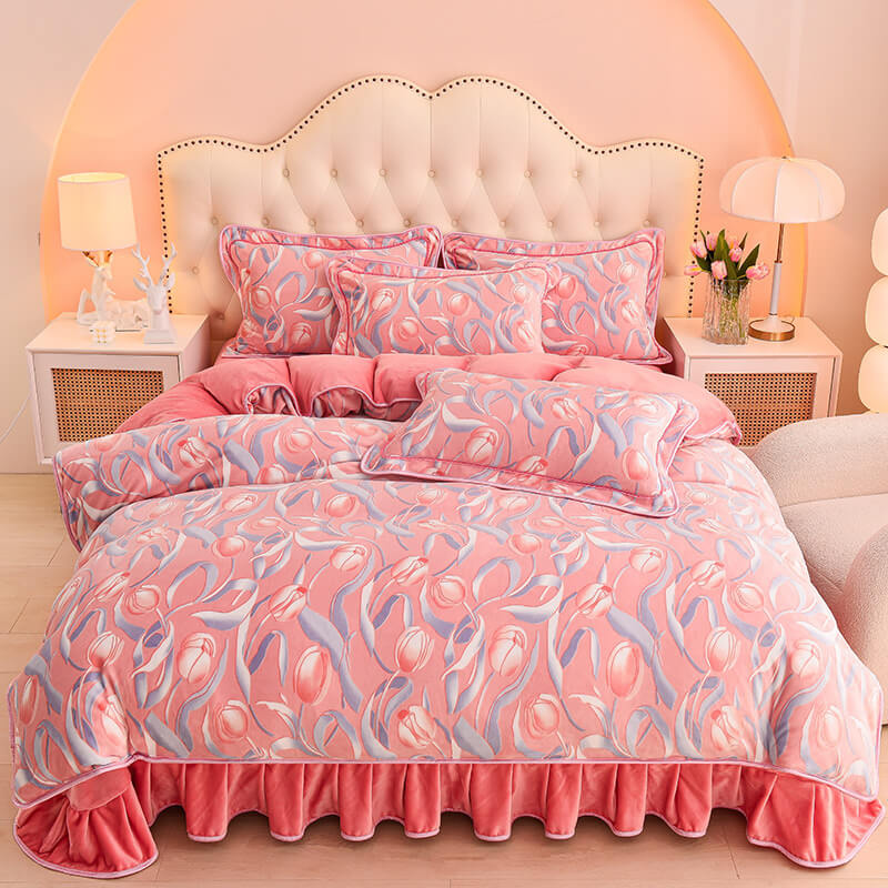 Estilo moderno en espesado cómodo juego de cama de terciopelo de leche
